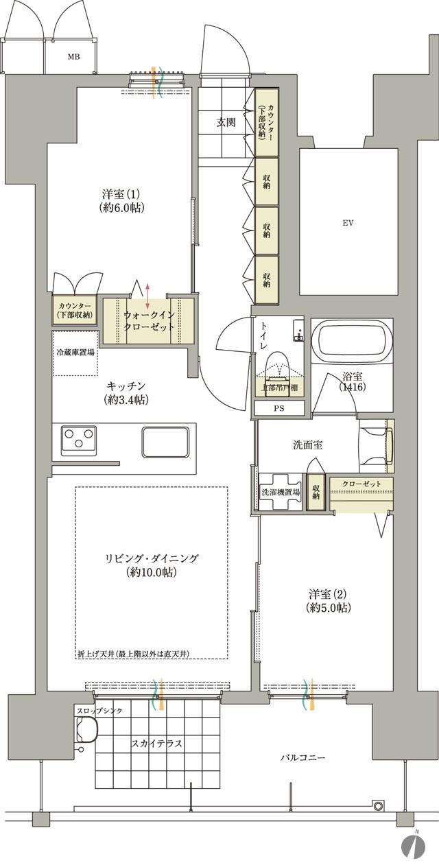 ロイヤルガーデン本町一丁目の間取り図　58-C：2LDK+WIC