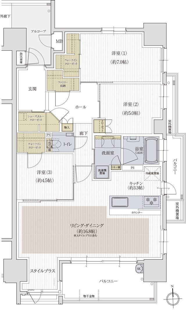 クレアホームズ松山大街道ザ・プレミアムの間取り図　D MENU PLAN2：3LDK+スタイルプラス