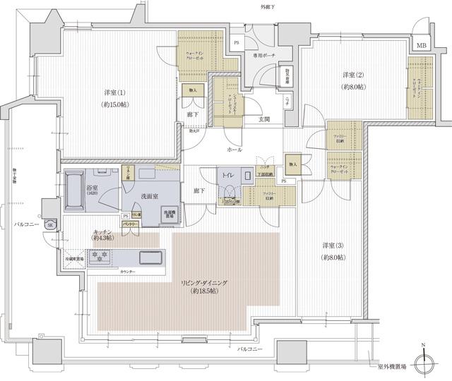 クレアホームズ松山大街道ザ・プレミアムの間取り図　F PREMIUM4〈MENU PLAN2〉：3LDK
