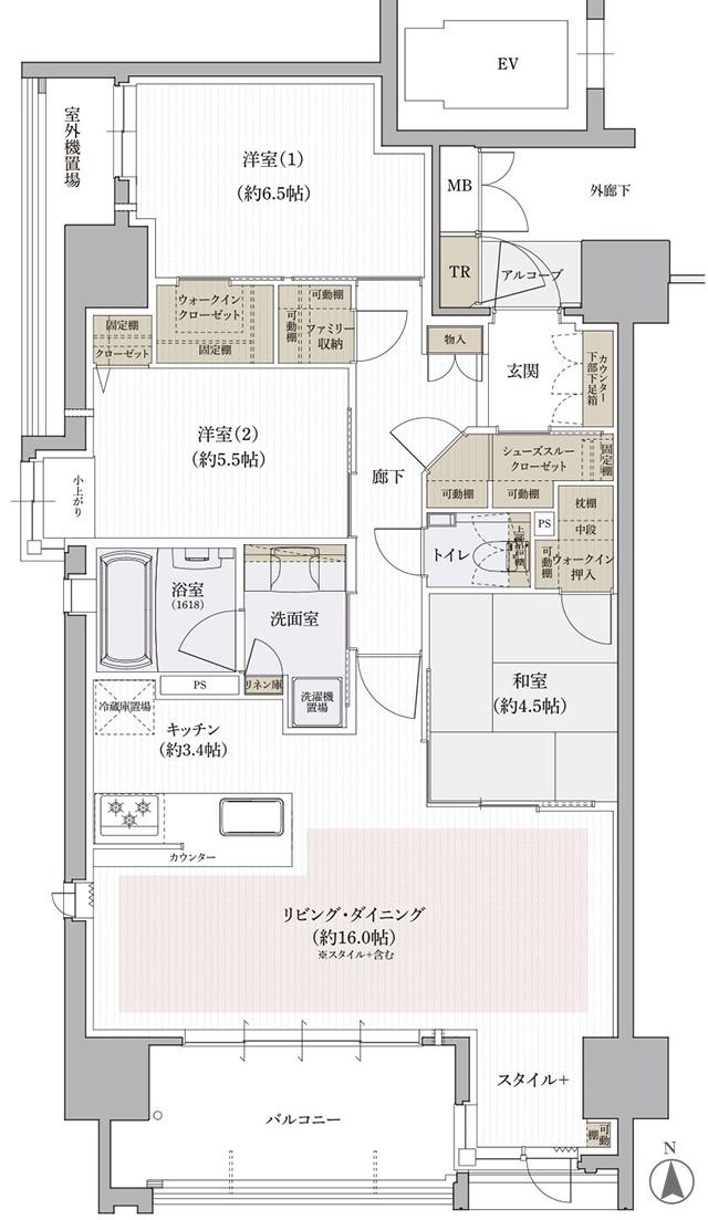 クレアホームズ松山南堀端 ザ・プレミアムの間取り図　E：3LDK