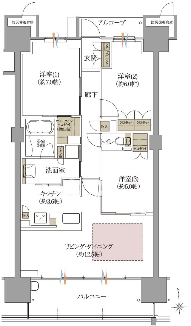 ブランシエラ高松　西の丸タワー ザ・レジデンスの間取り図　B：3LDK