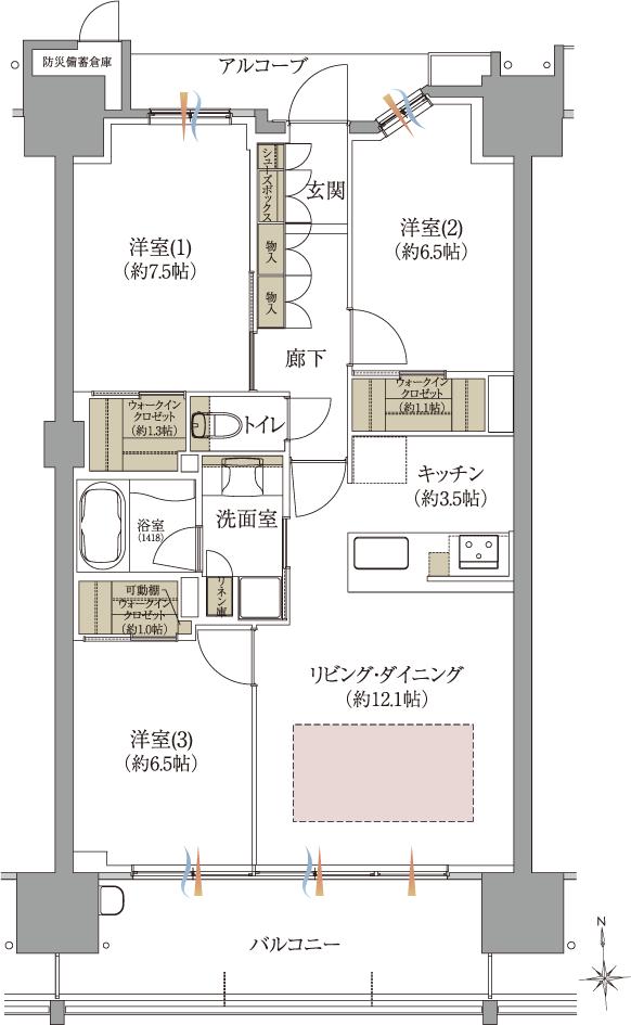 ブランシエラ高松　西の丸タワー ザ・レジデンスの間取り図　C：3LDK