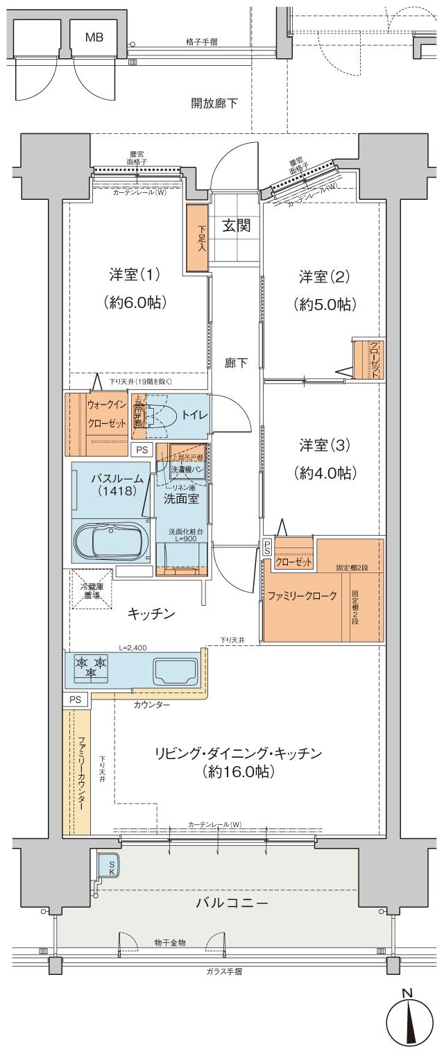 ヴェルディ・ザ・タワー宇品の間取り図　D：3LDK+WIC+FC