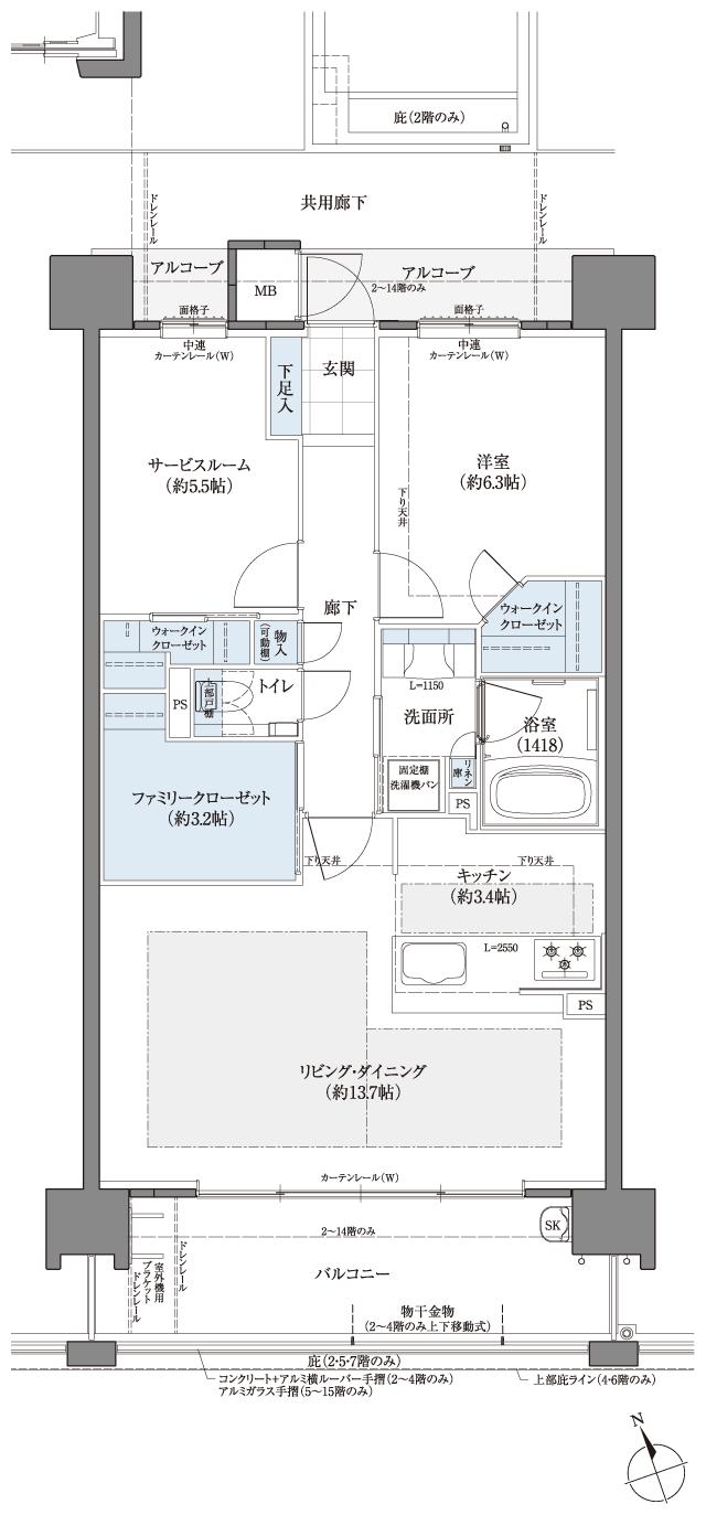 フローレンス尾道栗原ソラテラスの間取り図　D(メニュープラン1)：1LDK+S+FC+2WIC