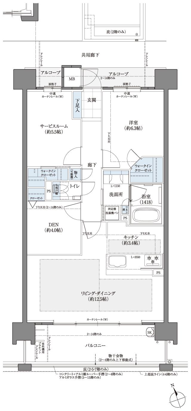 フローレンス尾道栗原ソラテラスの間取り図　D(メニュープラン2)：1LDK+S+DEN+2WIC