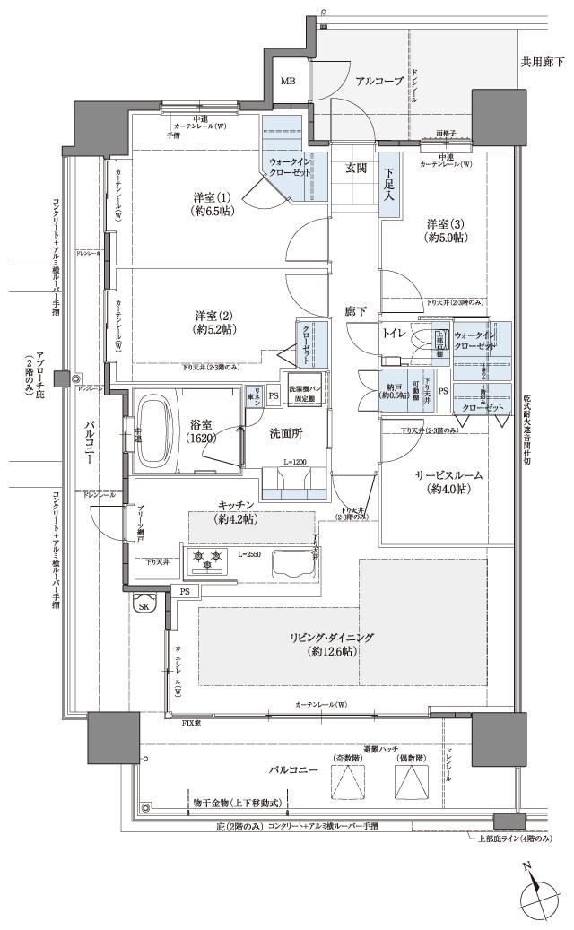 フローレンス尾道栗原ソラテラスの間取り図　A(メニュープラン2)：3LDK+S+N+2WIC