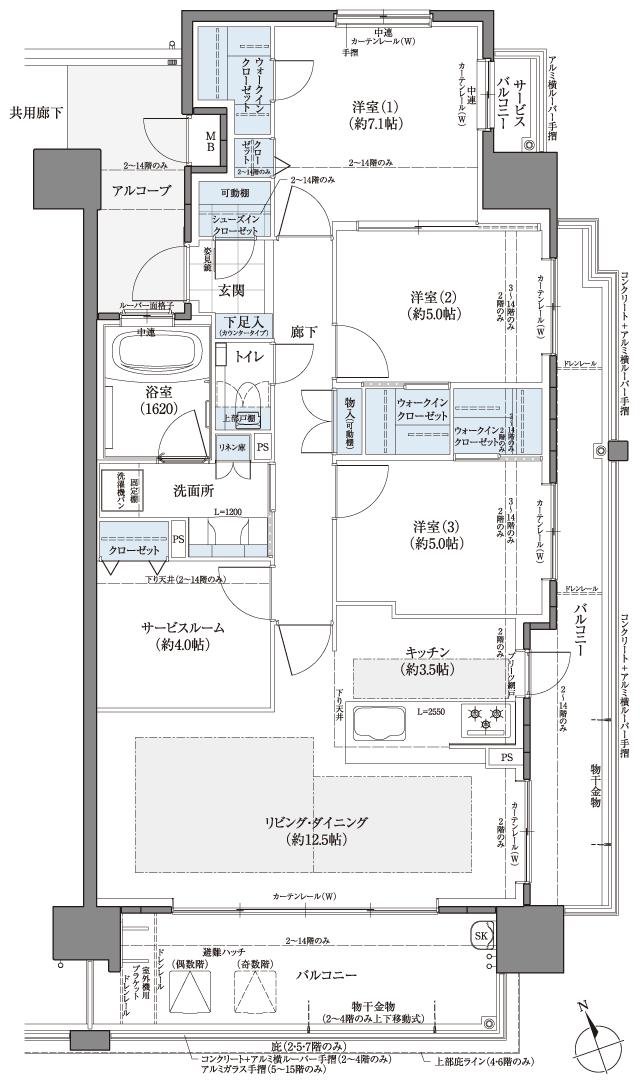 フローレンス尾道栗原ソラテラスの間取り図　F(メニュープラン2)：3LDK+S+SIC+3WIC