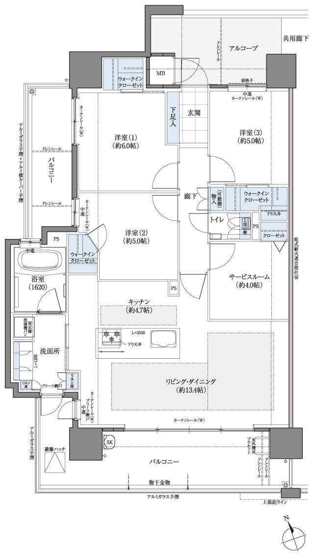 フローレンス尾道栗原ソラテラスの間取り図　G(メニュープラン2)：3LDK+S+3WIC