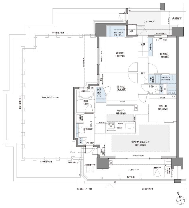 フローレンス尾道栗原ソラテラスの間取り図　HR：4LDK+RB+3WIC
