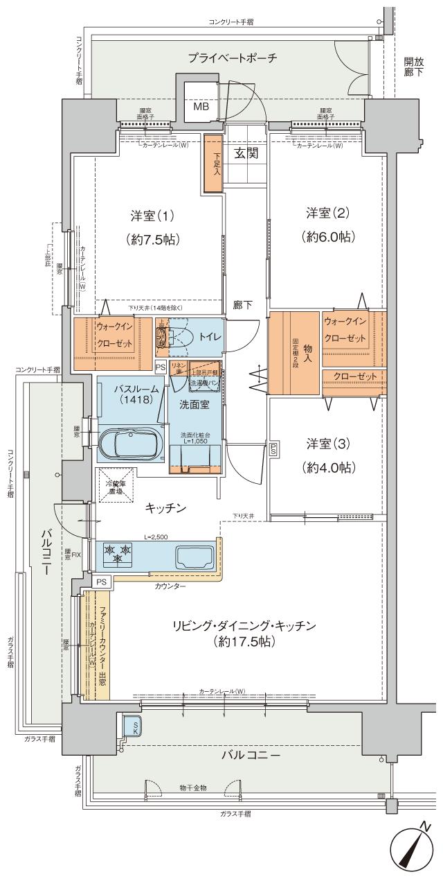 ヴェルディ広古新開の間取り図　A(menu2)：3LDK+WIC