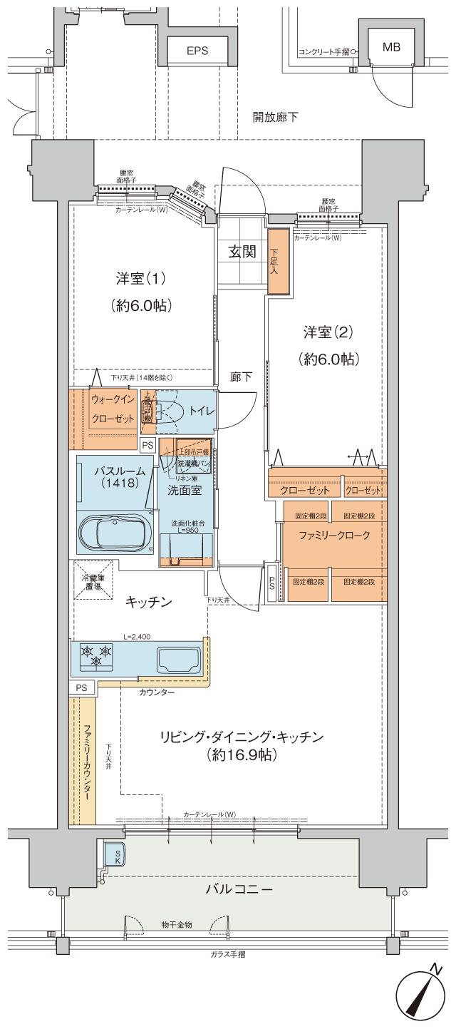 ヴェルディ広古新開の間取り図　B(menu1)：2LDK+WIC+FC