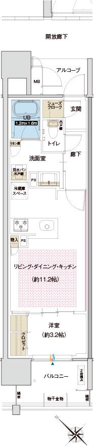 グラディス西広島駅前ザ・タワーの間取り図　B1：1LDK+シューズクローク
