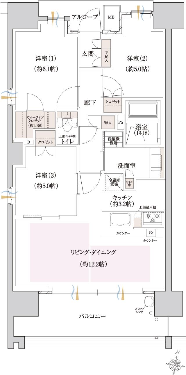 ウエリス皆実町の間取り図　D：3LDK+WIC