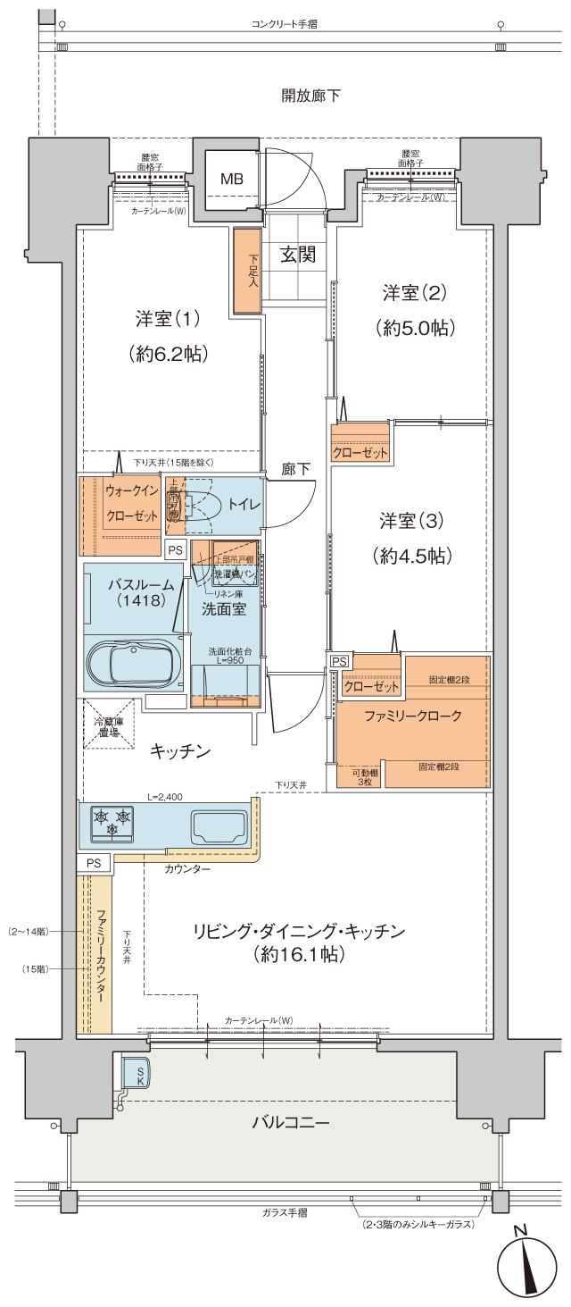 ヴェルディ・コーストテラス［吉島］の間取り図　C：3LDK+WIC+FC