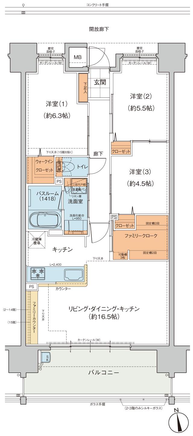 ヴェルディ・コーストテラス［吉島］の間取り図　G：3LDK+WIC+FC