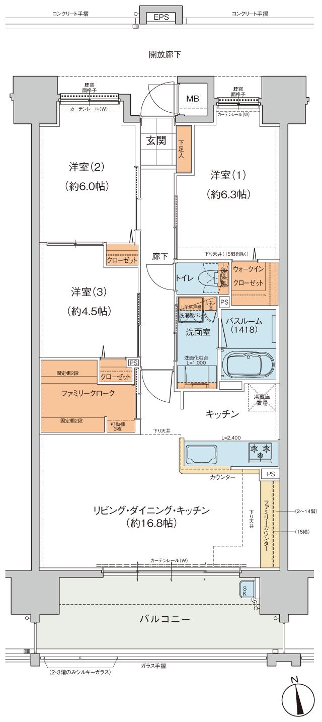 ヴェルディ・コーストテラス［吉島］の間取り図　H：3LDK+WIC+FC
