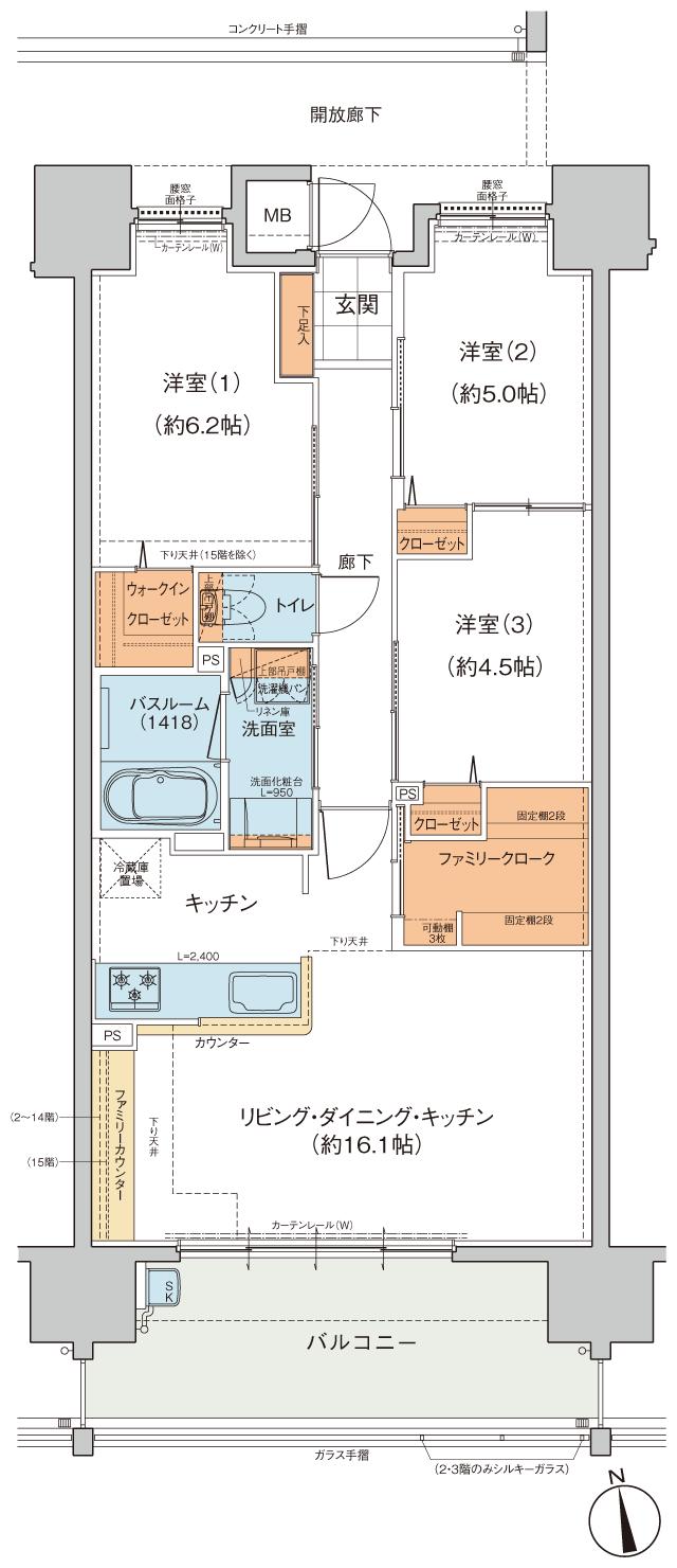 ヴェルディ・コーストテラス［吉島］の間取り図　J：3LDK+WIC+FC
