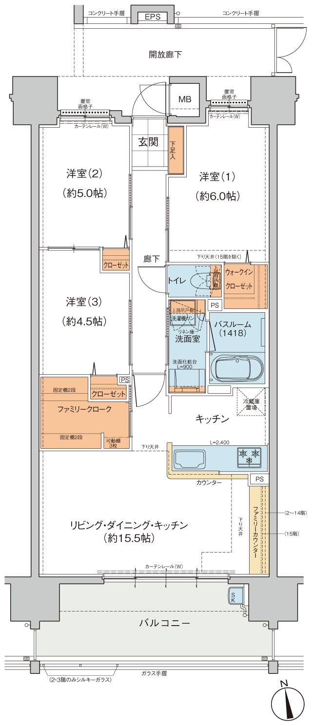 ヴェルディ・コーストテラス［吉島］の間取り図　K：3LDK+WIC+FC
