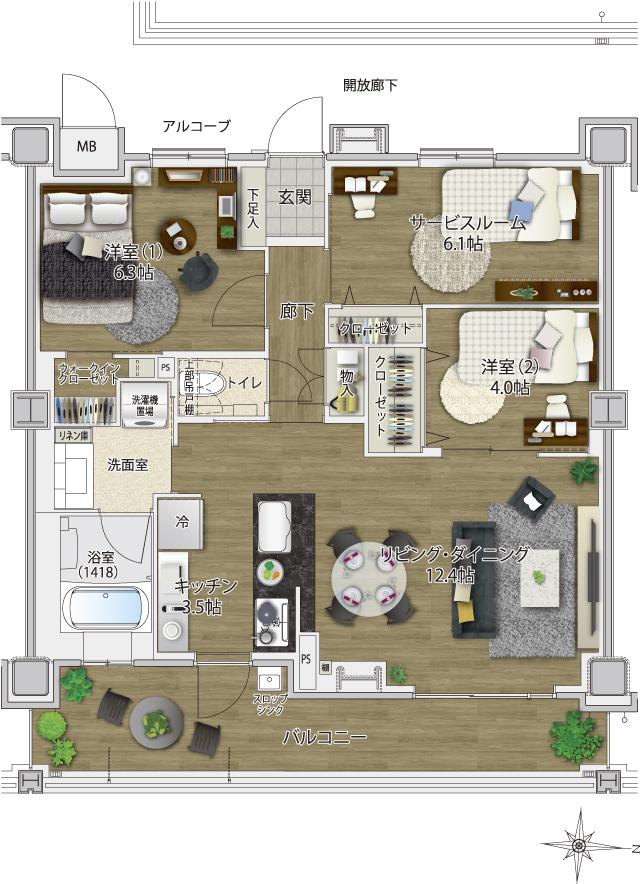 ラルステージ段原 THE MiDの間取り図　B：2LDK+S