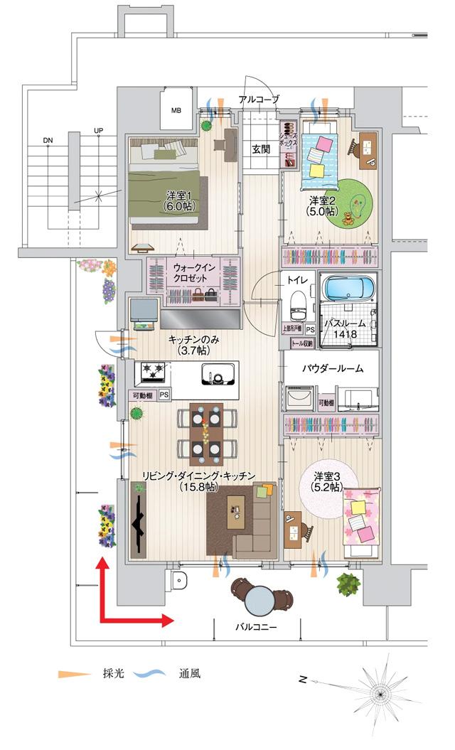 アルファステイツ下松桜町の間取り図　A：3LDK