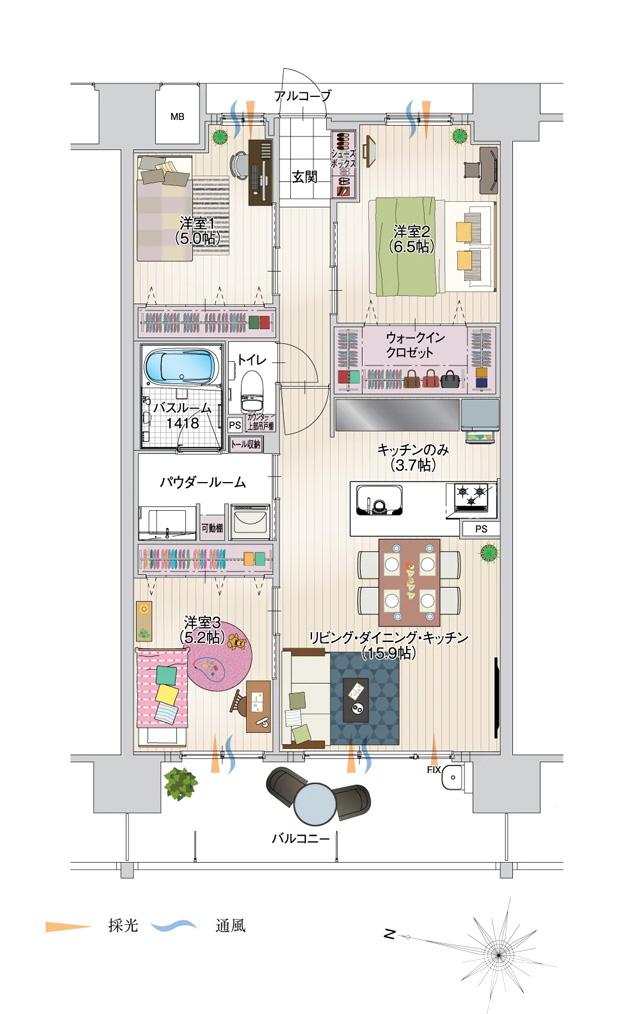 アルファステイツ下松桜町の間取り図　C：3LDK