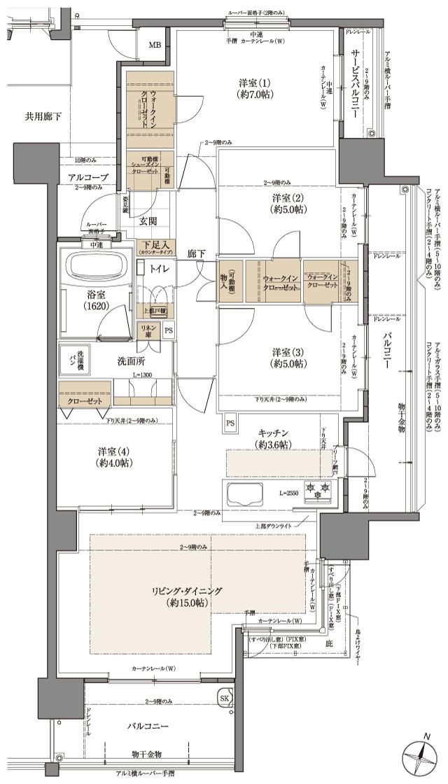 The フローレンス福山城公園の間取り図　D：4LDK+SIC+3WIC