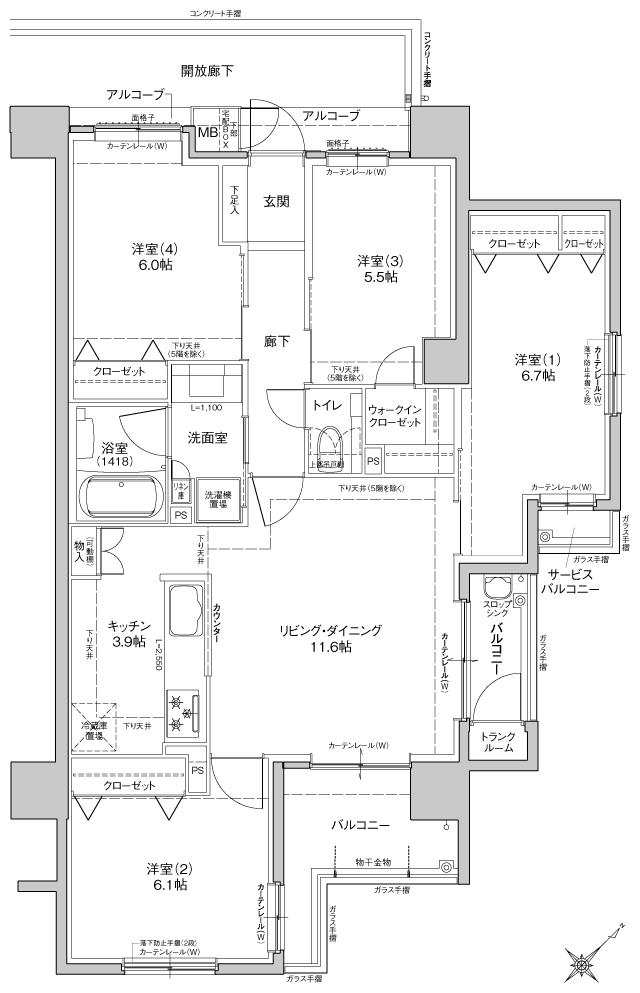 ラルステージ府中本町の間取り図　J：4LDK+WIC+TR