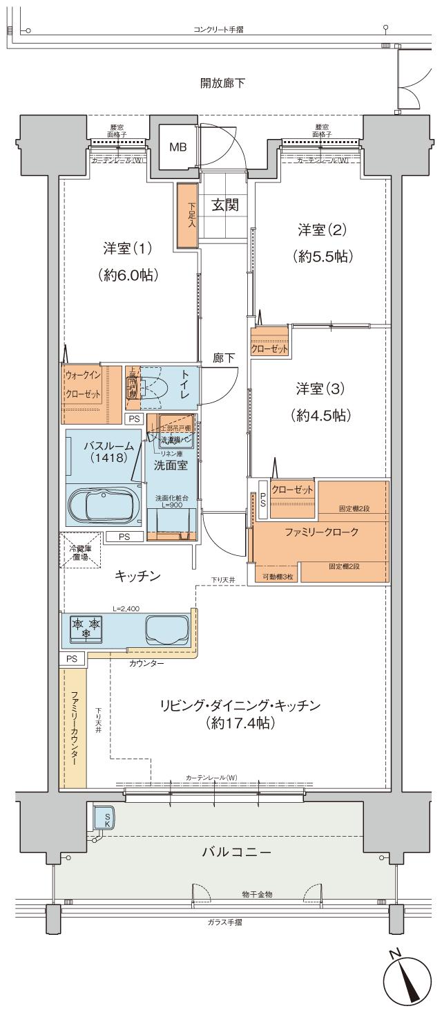 ヴェルディ・ザ・ガーデン大塚の間取り図　D：3LDK+WIC+FC