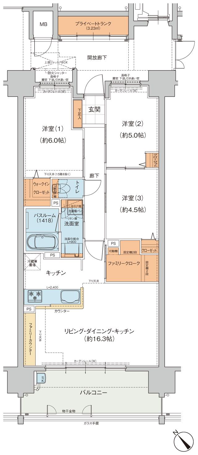 ヴェルディ・ザ・ガーデン芳泉の間取り図　W-C：3LDK+WIC+FC