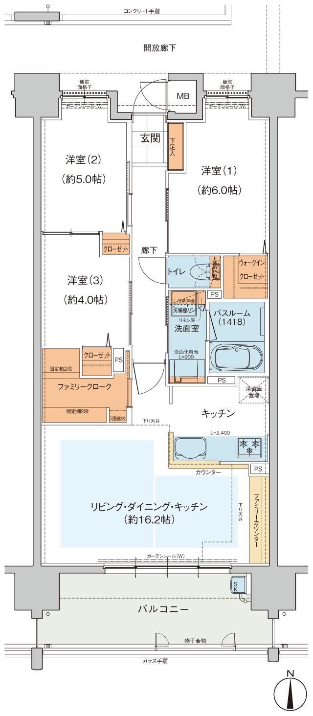 ヴェルディ東朝日町の間取り図　B：3LDK+WIC+FC