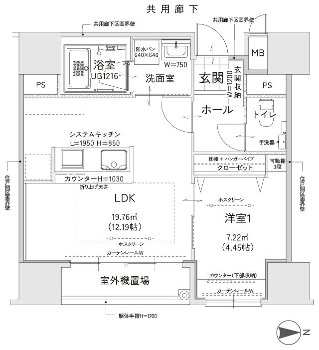 クレイルタワー下関海峡あいらんどの間取り図　CP-I：1LDK