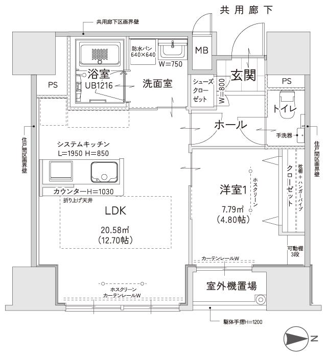 クレイルタワー下関海峡あいらんどの間取り図　CP-J：1LDK