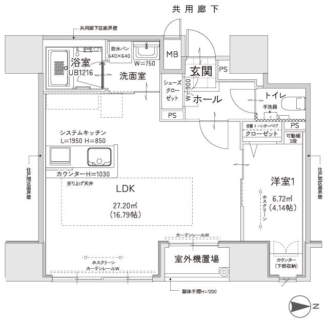 クレイルタワー下関海峡あいらんどの間取り図　CP-K：1LDK