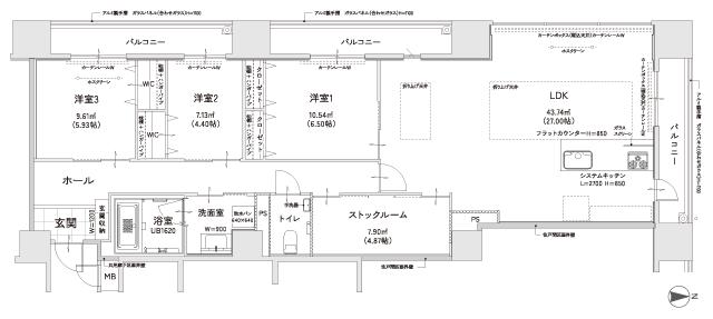 クレイルタワー下関海峡あいらんどの間取り図　PR-A：3LDK+SR