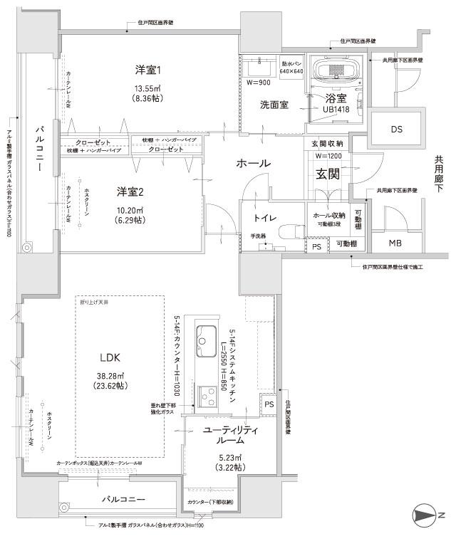 クレイルタワー下関海峡あいらんどの間取り図　ST-D：2LDK+UR
