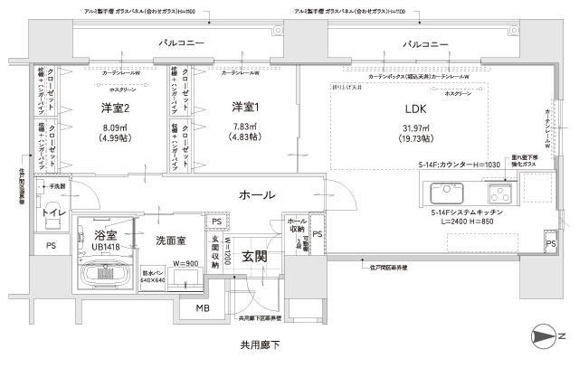 クレイルタワー下関海峡あいらんどの間取り図　CF-A：2LDK