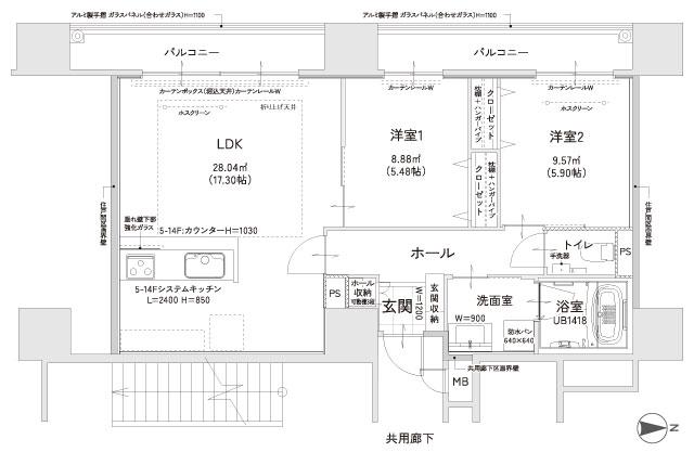 クレイルタワー下関海峡あいらんどの間取り図　CF-B：2LDK
