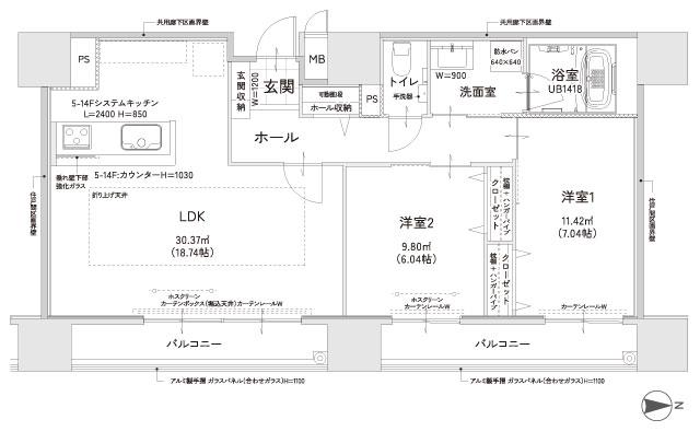 クレイルタワー下関海峡あいらんどの間取り図　CF-F：2LDK