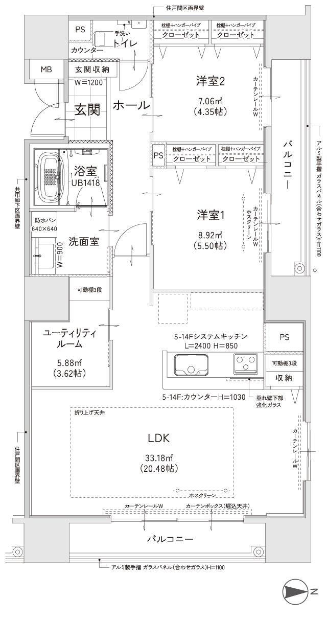 クレイルタワー下関海峡あいらんどの間取り図　CF-G：2LDK+UR