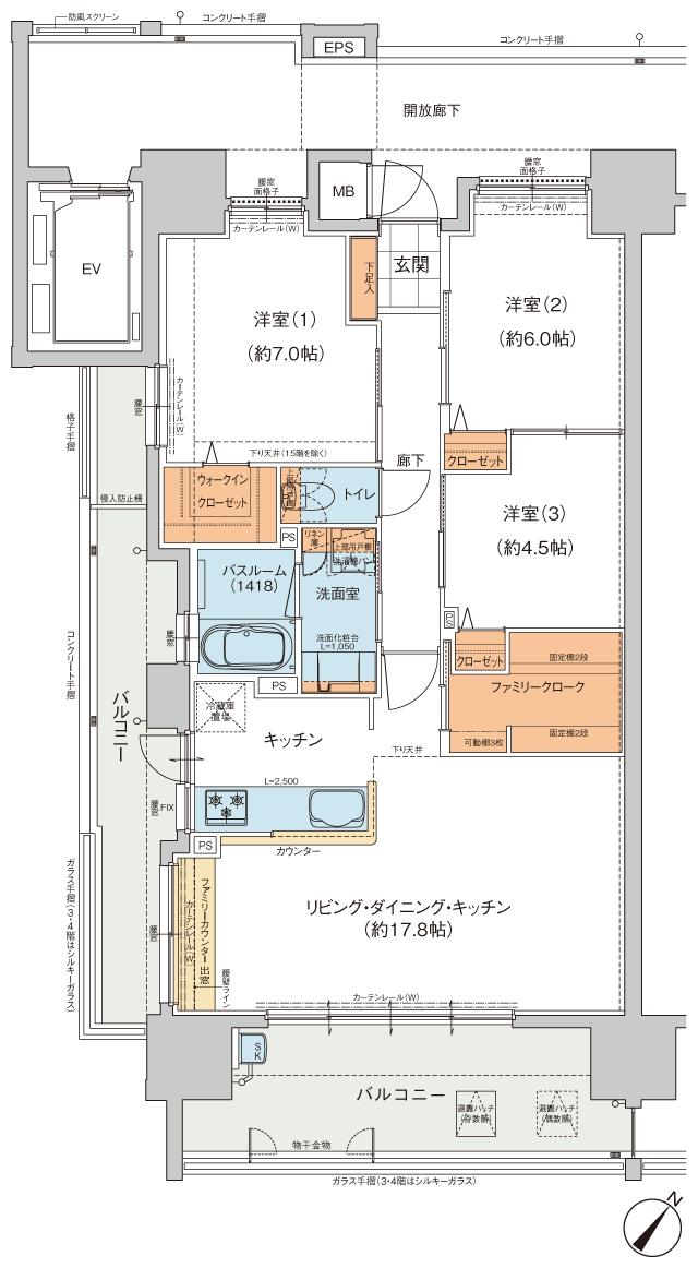 ヴェルディ・クレール春日の間取り図　A：3LDK+WIC+FC