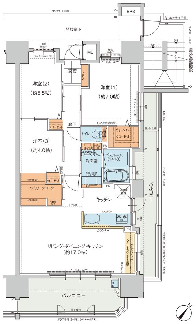 ヴェルディ・クレール春日の間取り図　C：3LDK+WIC+FC