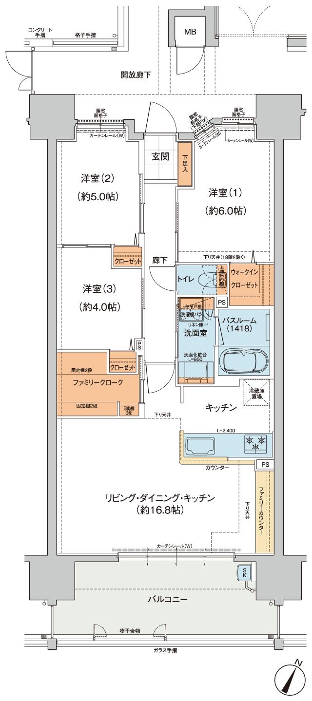 ザ・ステーションタワー海田の間取り図　B：3LDK+WIC+FC