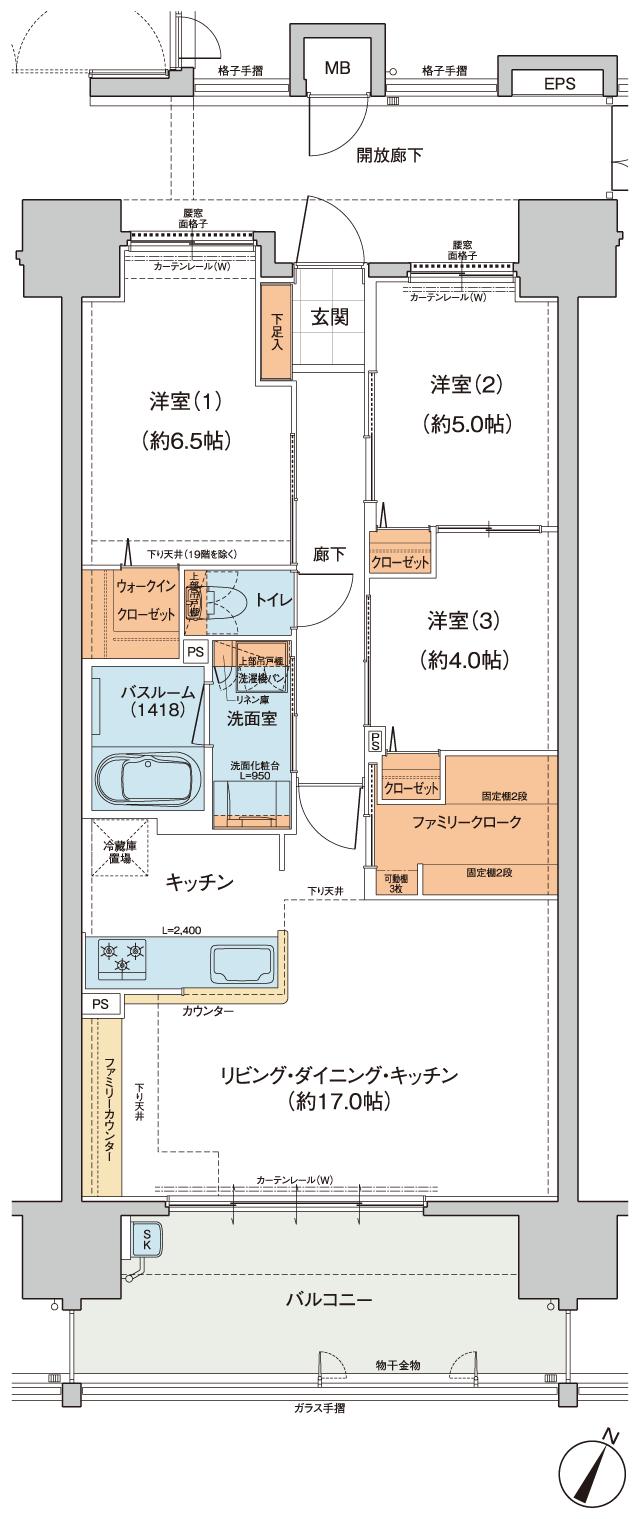 ザ・ステーションタワー海田の間取り図　C：3LDK+WIC+FC