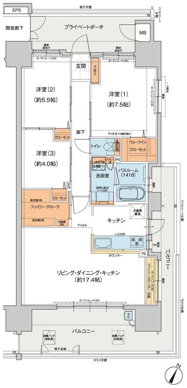 ザ・ステーションタワー海田の間取り図　D：3LDK+WIC+FC