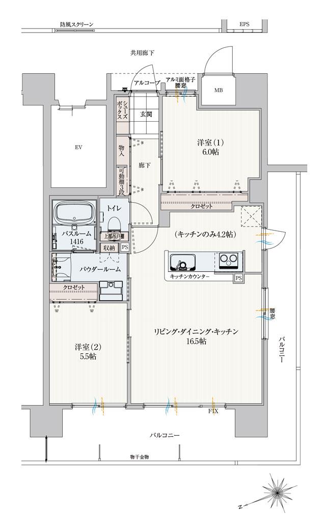 アルファステイツ西嫁島の間取り図　D：2LDK