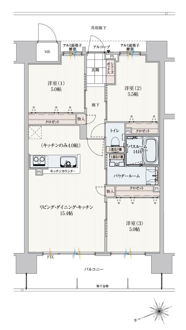 アルファステイツ西嫁島の間取り図　C：3LDK