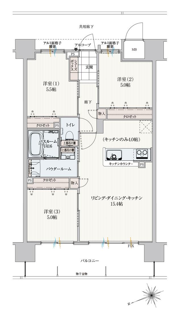 アルファステイツ西嫁島の間取り図　B：3LDK
