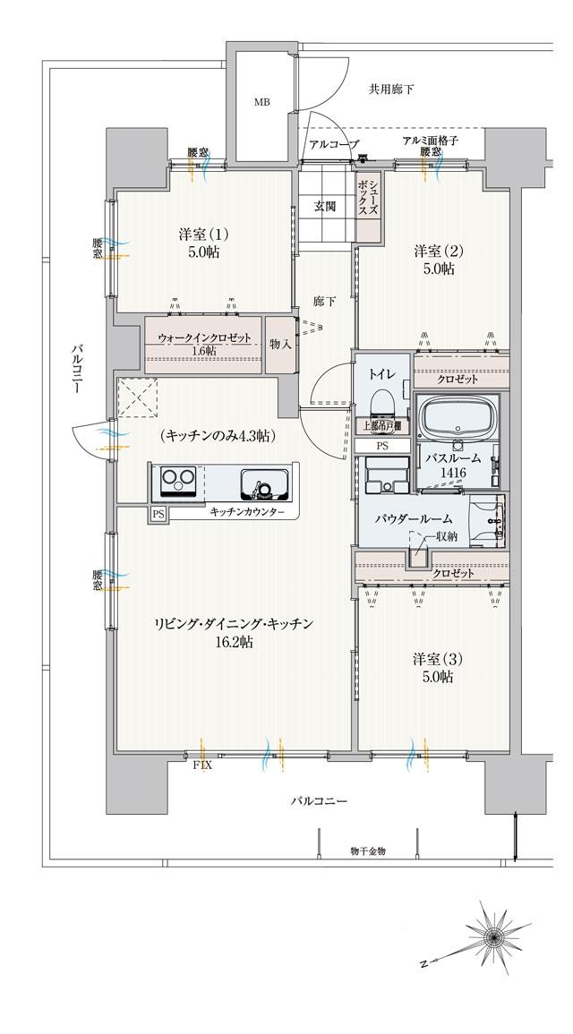 アルファステイツ西嫁島の間取り図　A：3LDK+ウォークインクロゼット
