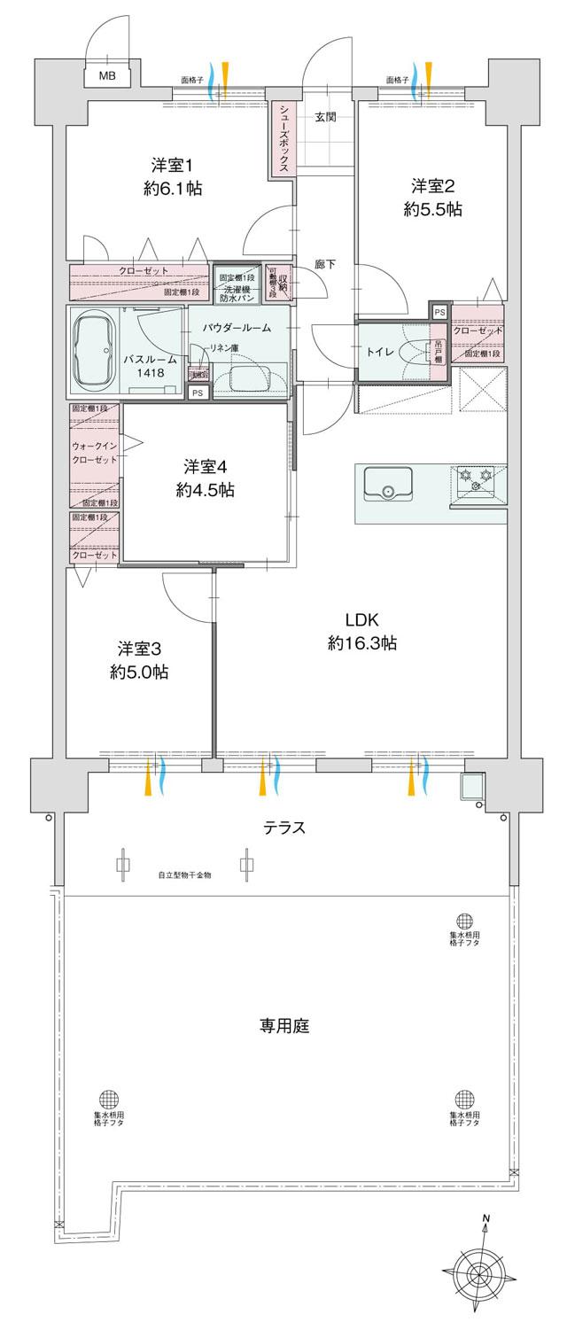 グランフォーレ長府侍町の間取り図　D1：4LDK+WIC