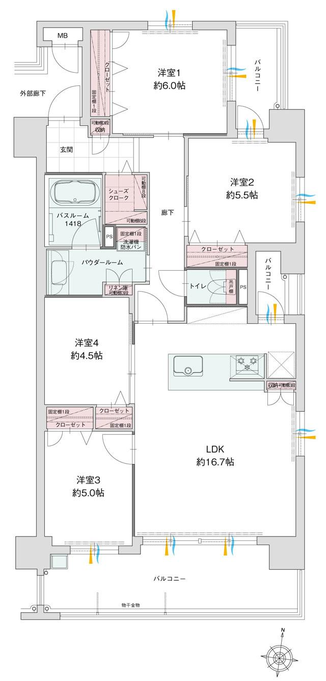 グランフォーレ長府侍町の間取り図　G：4LDK+SIC